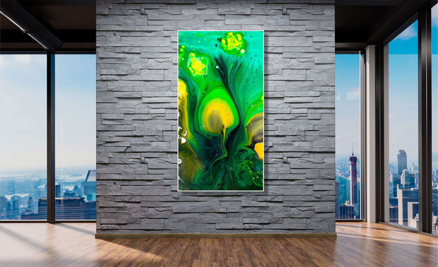 WANDBILDER XXL ALURAHMEN ABSTRAKTE BILDER WOHNZIMMER 80x150 KUNST LIQUID GRÜN