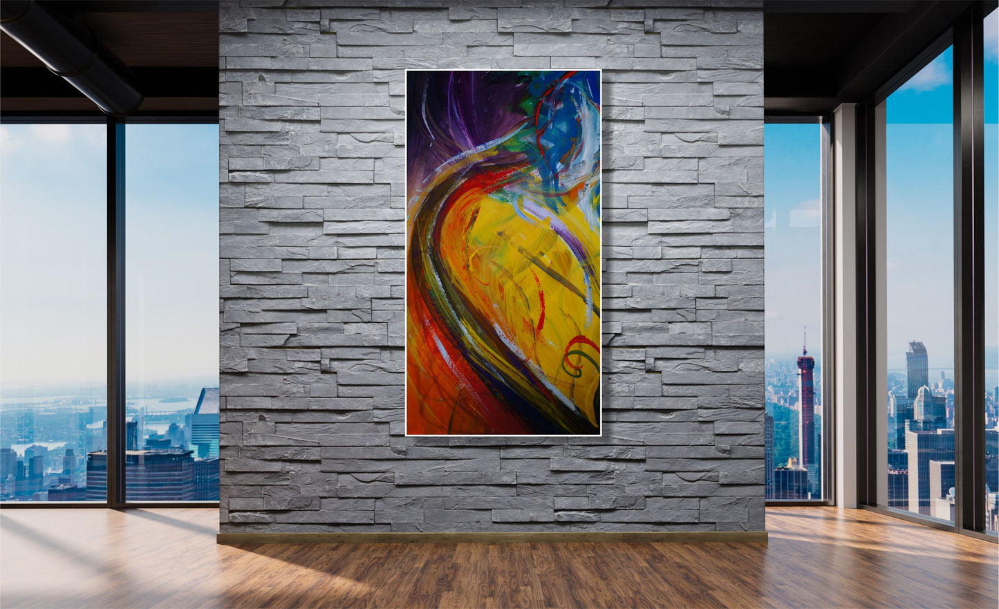 WANDBILDER XXL ALURAHMEN ABSTRAKTE BILDER WOHNZIMMER 80x150 BUNTE MALEREI