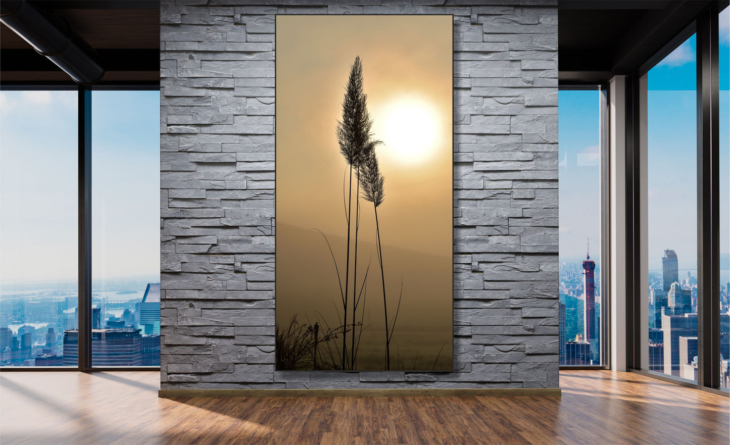 WANDBILDER ALURAHMEN XXL NATUR BILDER 100x200 WOHNZIMMER GRÄSER ABEND