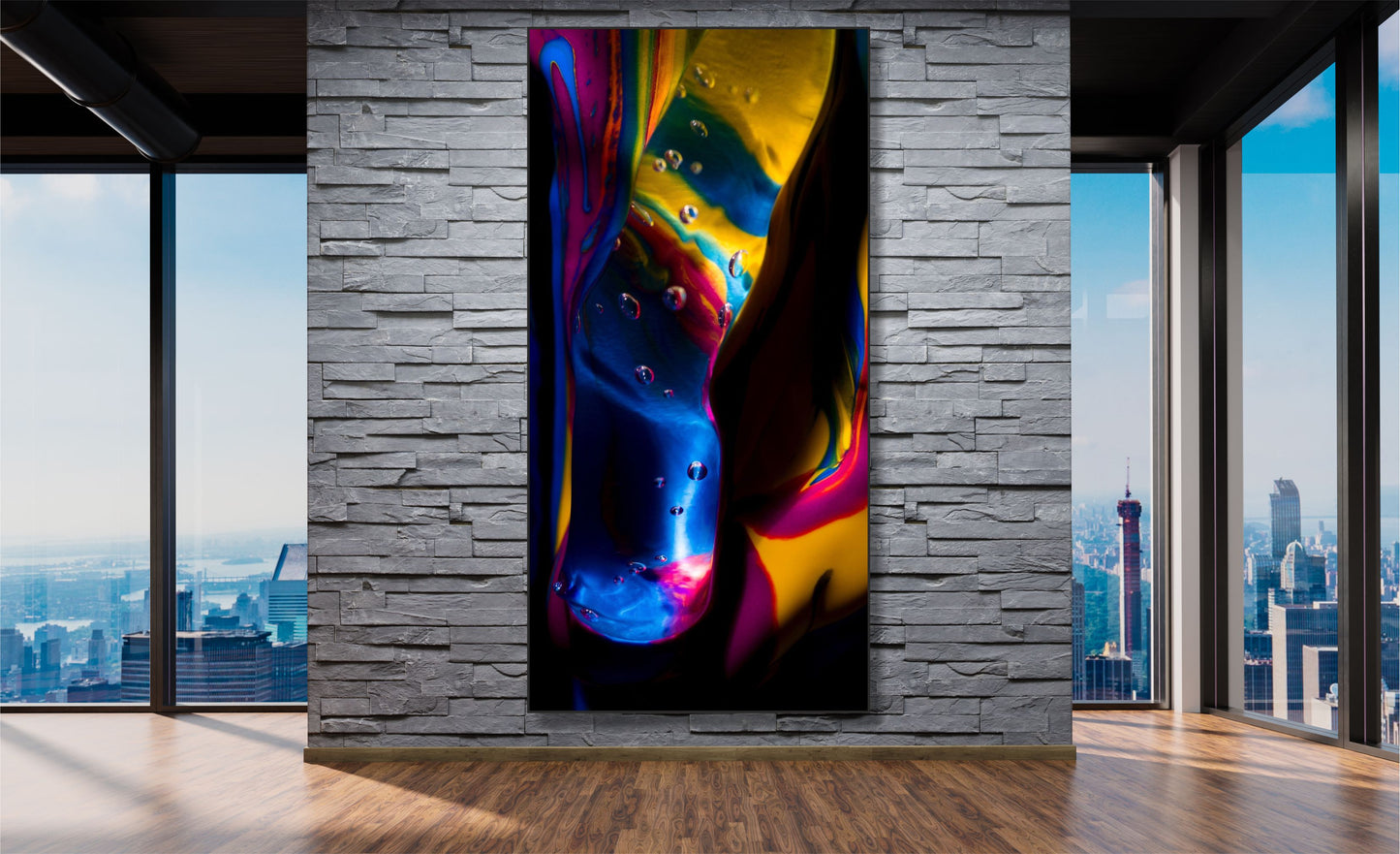 WANDBILDER ALURAHMEN XXL ABSTRAKTE BILDER 100x200 WOHNZIMMER LIQUID BUNT