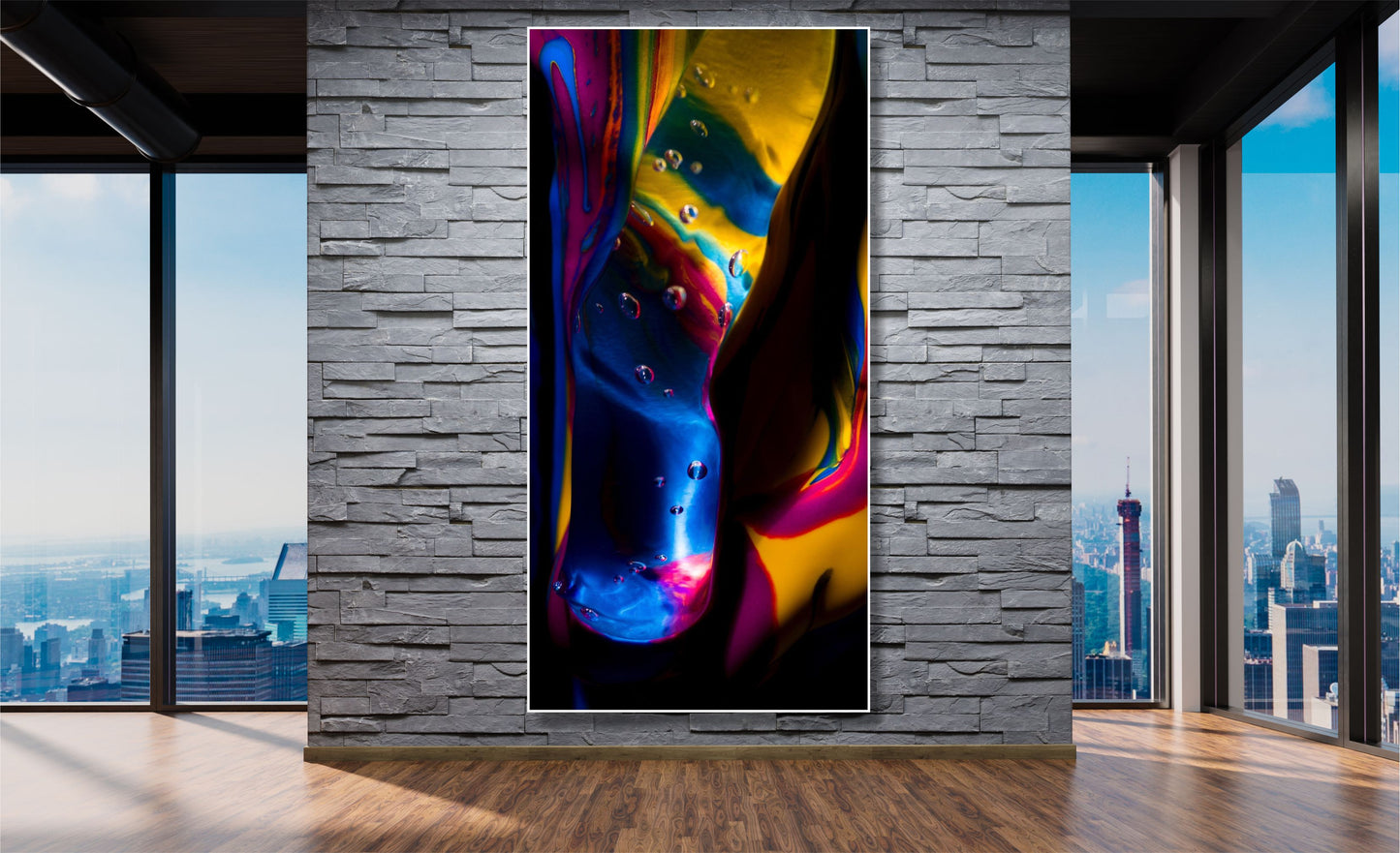 WANDBILDER ALURAHMEN XXL ABSTRAKTE BILDER 100x200 WOHNZIMMER LIQUID BUNT