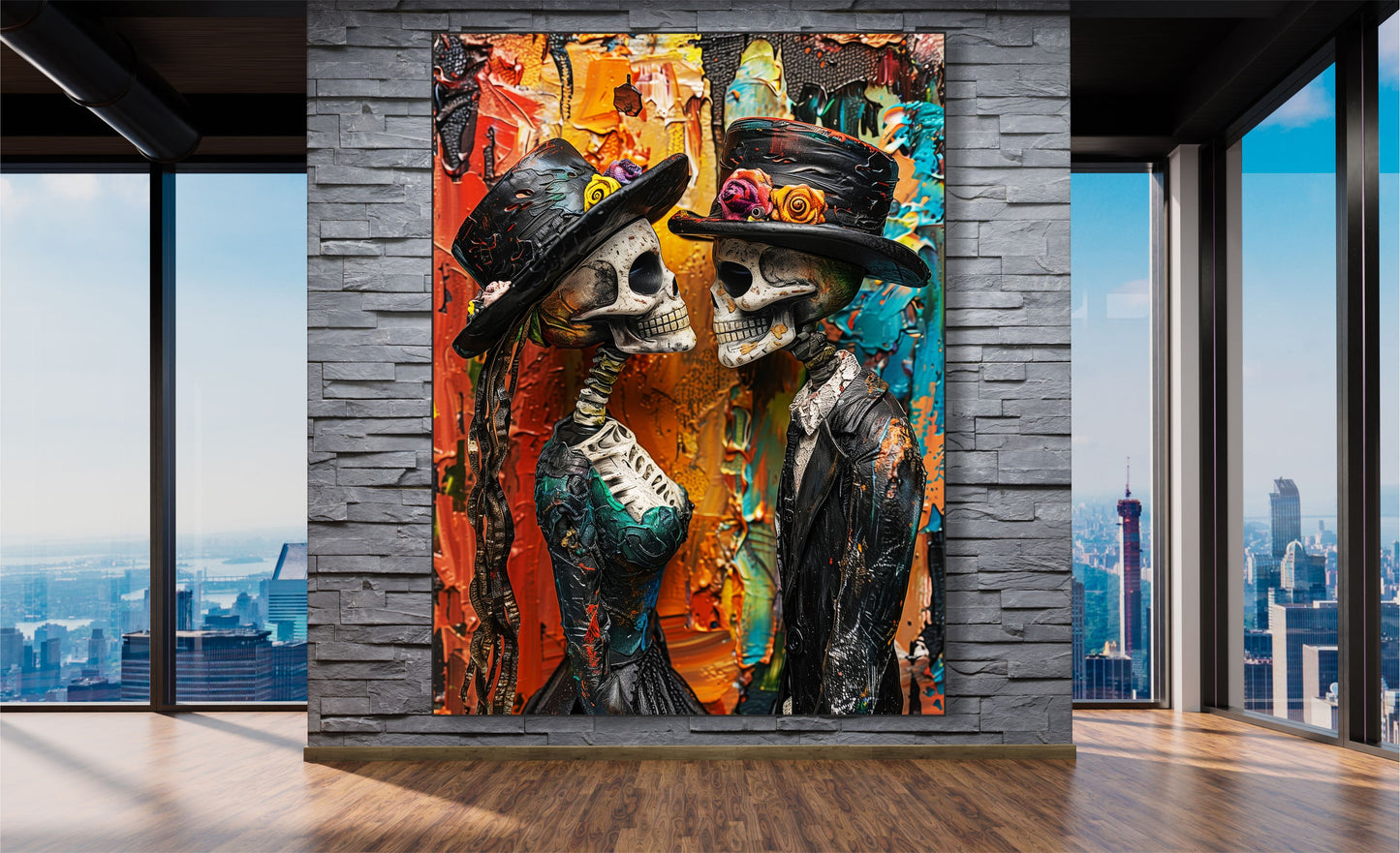 WANDBILDER MIT RAHMEN ABSTRAKT BILDER XXL MODERN WOHNZIMMER KUNST SKULL BUNT