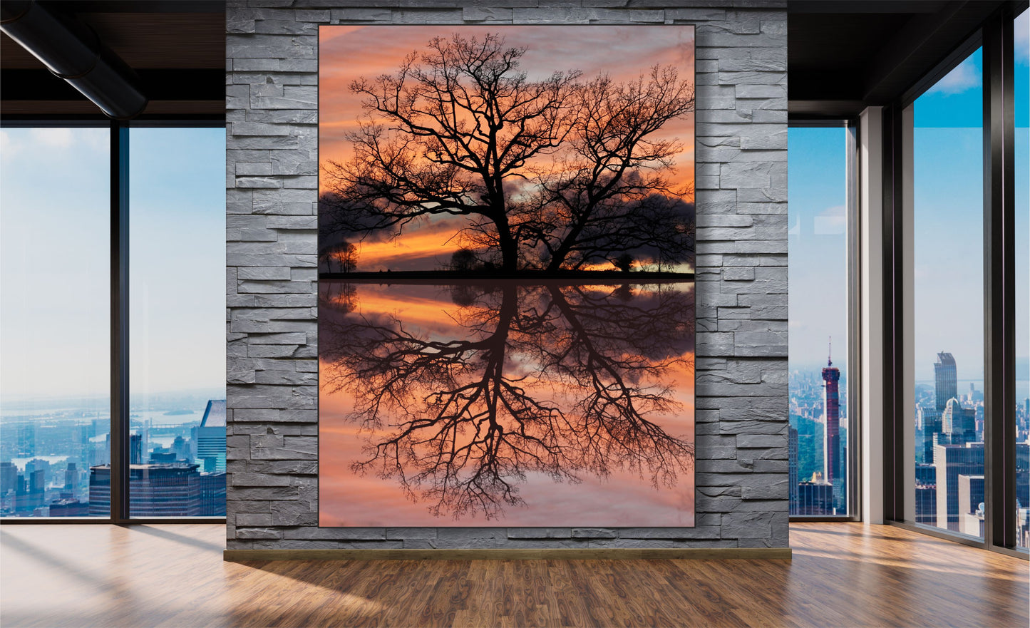 WANDBILDER MIT RAHMEN BILDER XXL MODERN WOHNZIMMER NATUR BAUM SPIEGELUNG