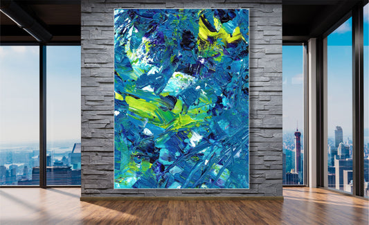 WANDBILD ALURAHMEN 150x200 ABSTRAKTE BILDER XXL WOHNZIMMER MALEREI BLAU