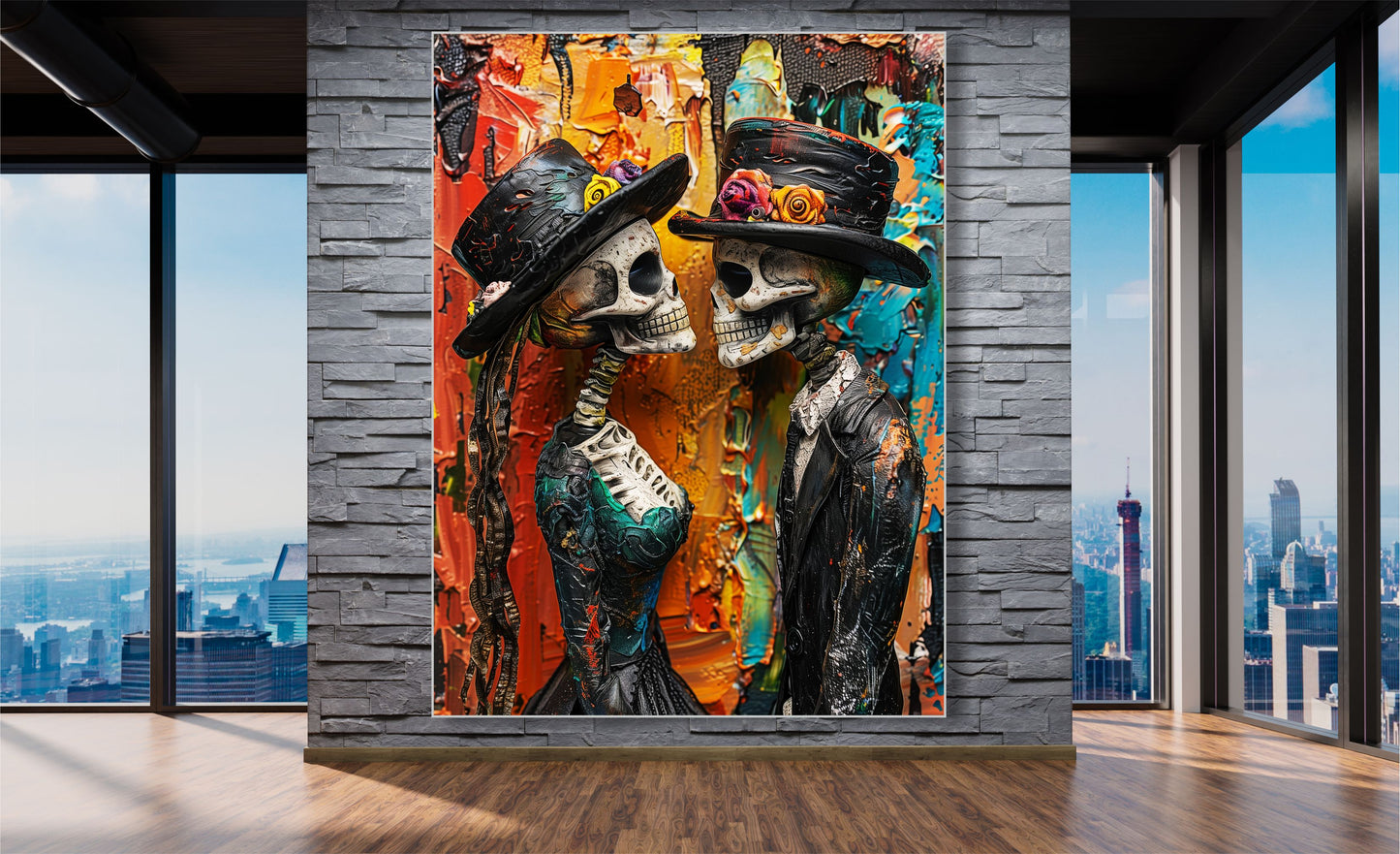WANDBILDER MIT RAHMEN ABSTRAKT BILDER XXL MODERN WOHNZIMMER KUNST SKULL BUNT