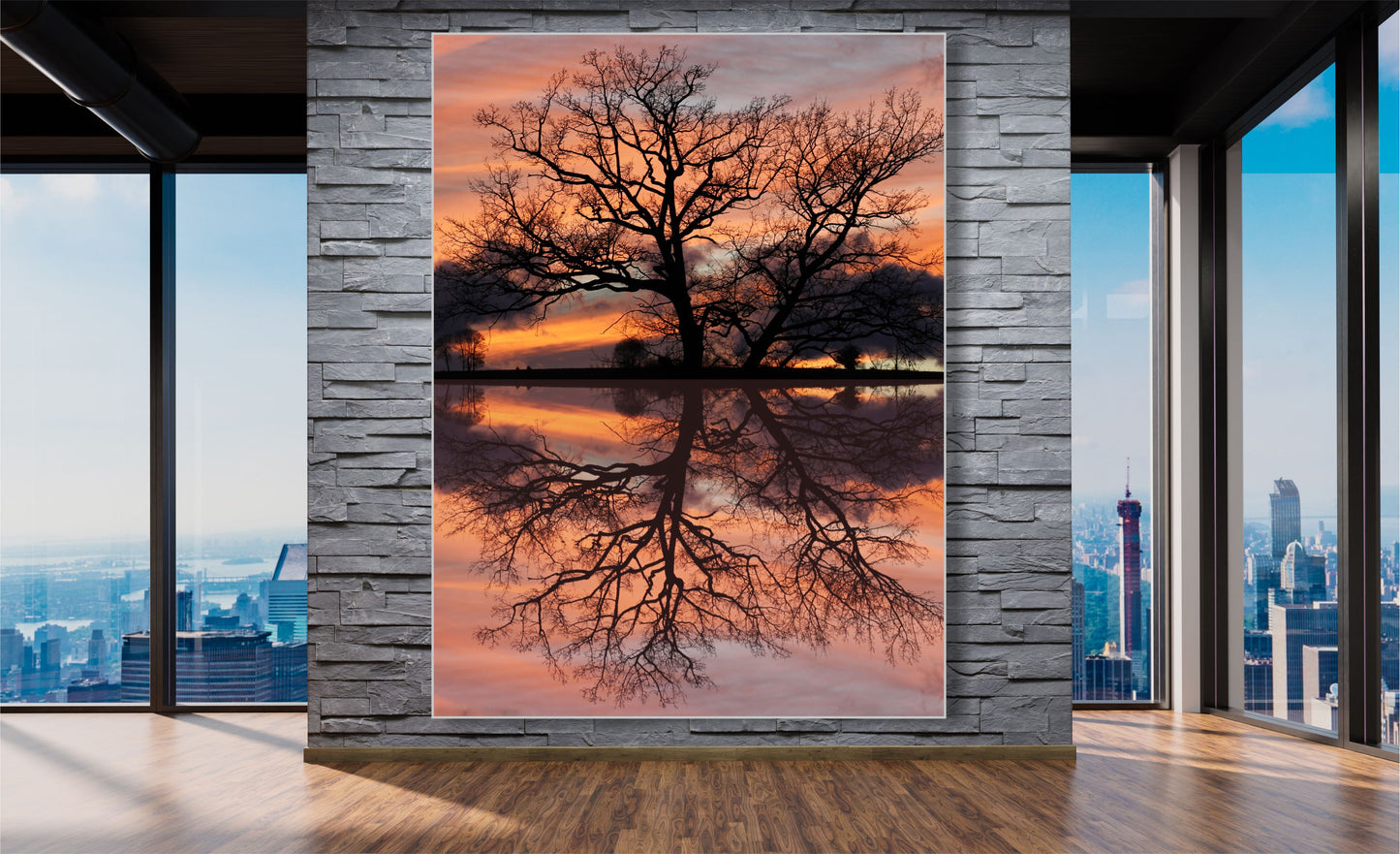 WANDBILDER MIT RAHMEN BILDER XXL MODERN WOHNZIMMER NATUR BAUM SPIEGELUNG