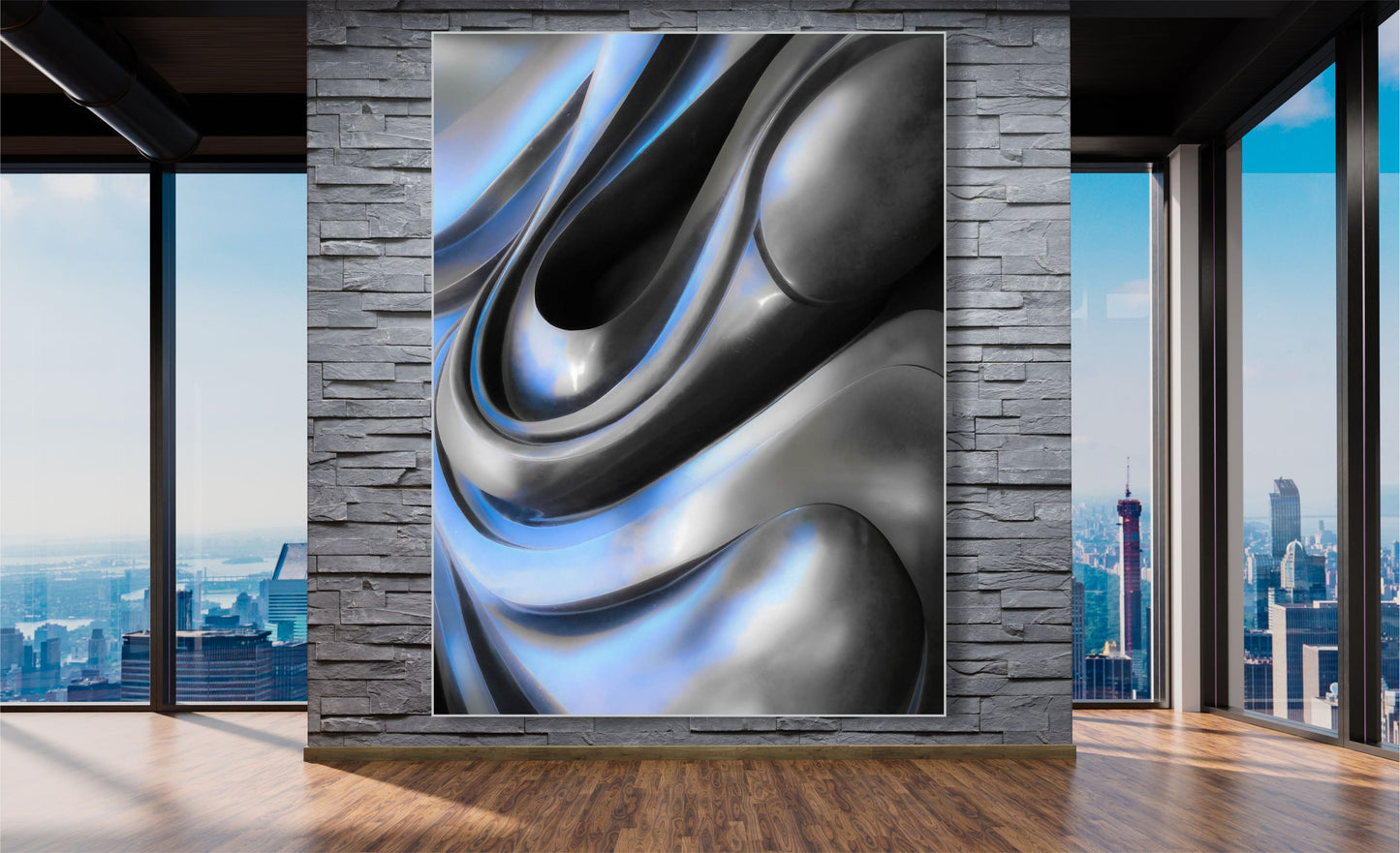 WANDBILD MIT RAHMEN 150x200 ABSTRAKT BILDER XXL WOHNZIMMER METALLISCH GEWELLT