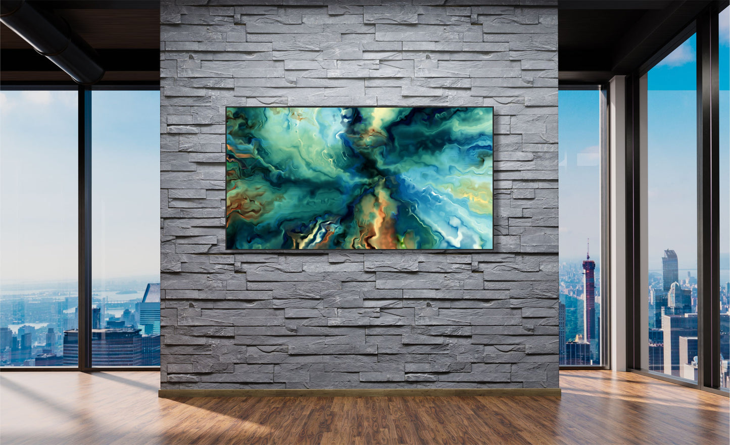 WANDBILDER XXL ALURAHMEN ABSTRAKTE BILDER WOHNZIMMER 150x80 KUNST BLAU GRÜN
