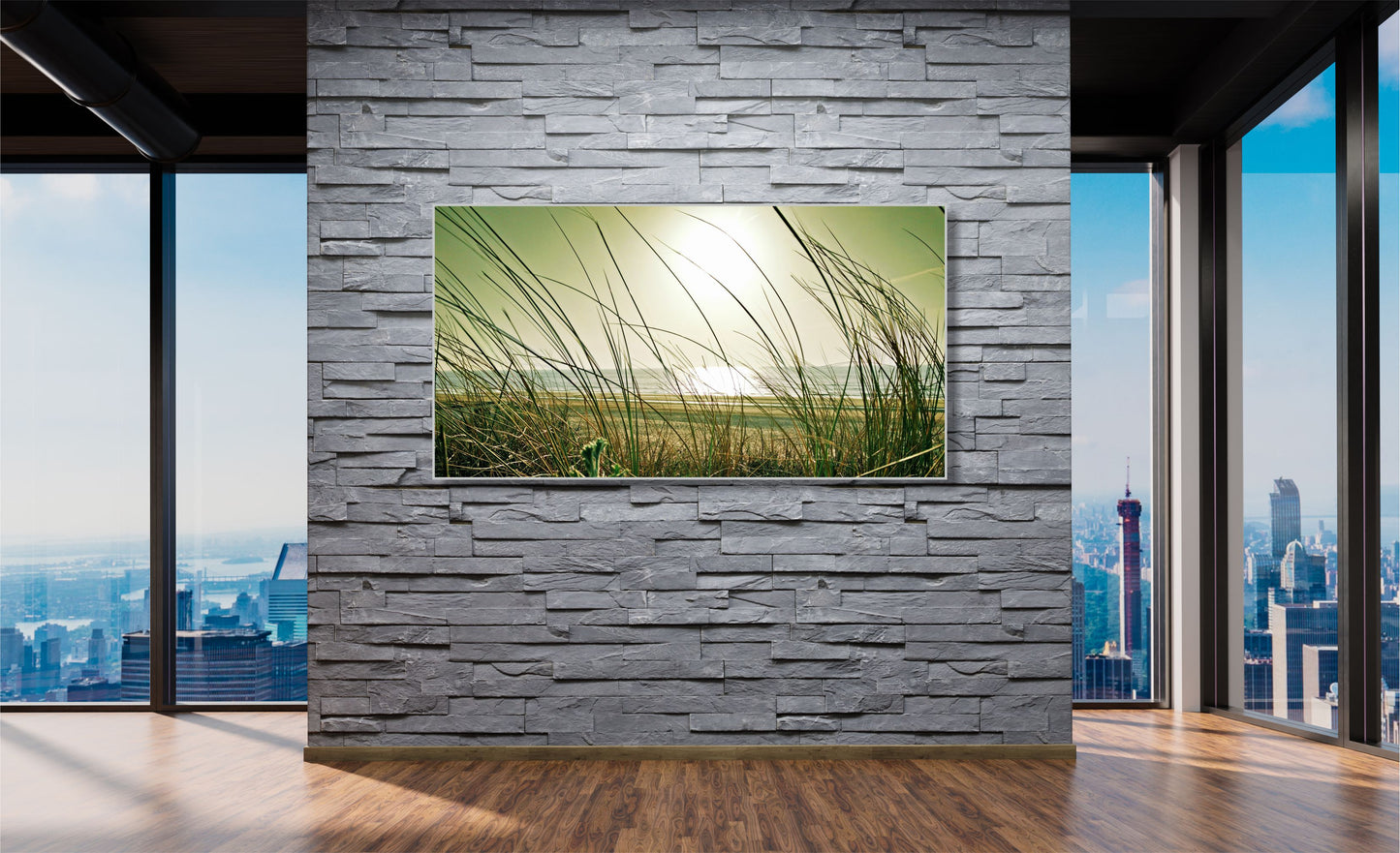 WANDBILDER XXL ALURAHMEN NATUR BILDER WOHNZIMMER 150x80 MEER GRÄSER