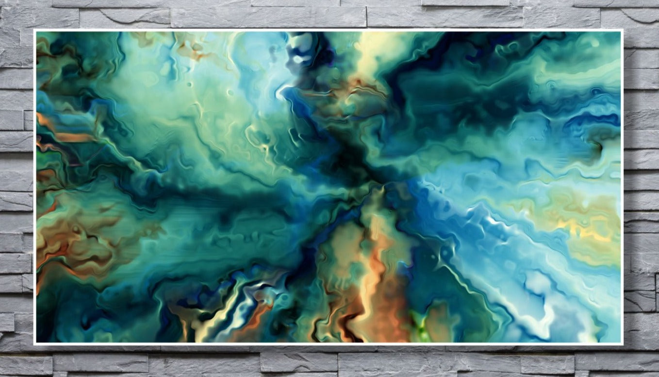 WANDBILDER XXL ALURAHMEN ABSTRAKTE BILDER WOHNZIMMER 150x80 KUNST BLAU GRÜN