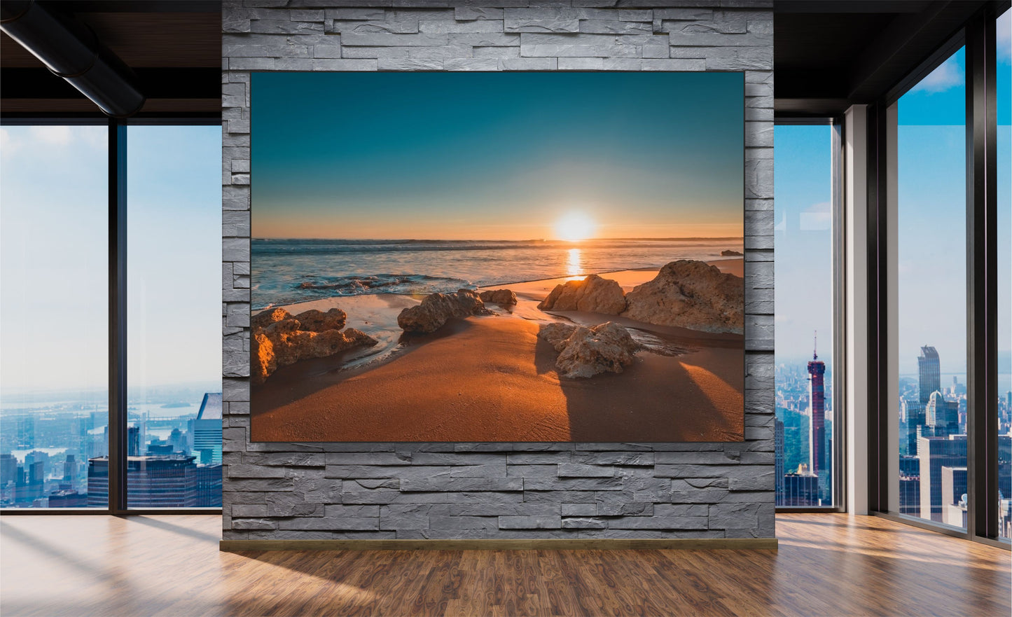 WANDBILDER MIT RAHMEN BILDER XXL MODERN WOHNZIMMER MEER FELSEN STRAND