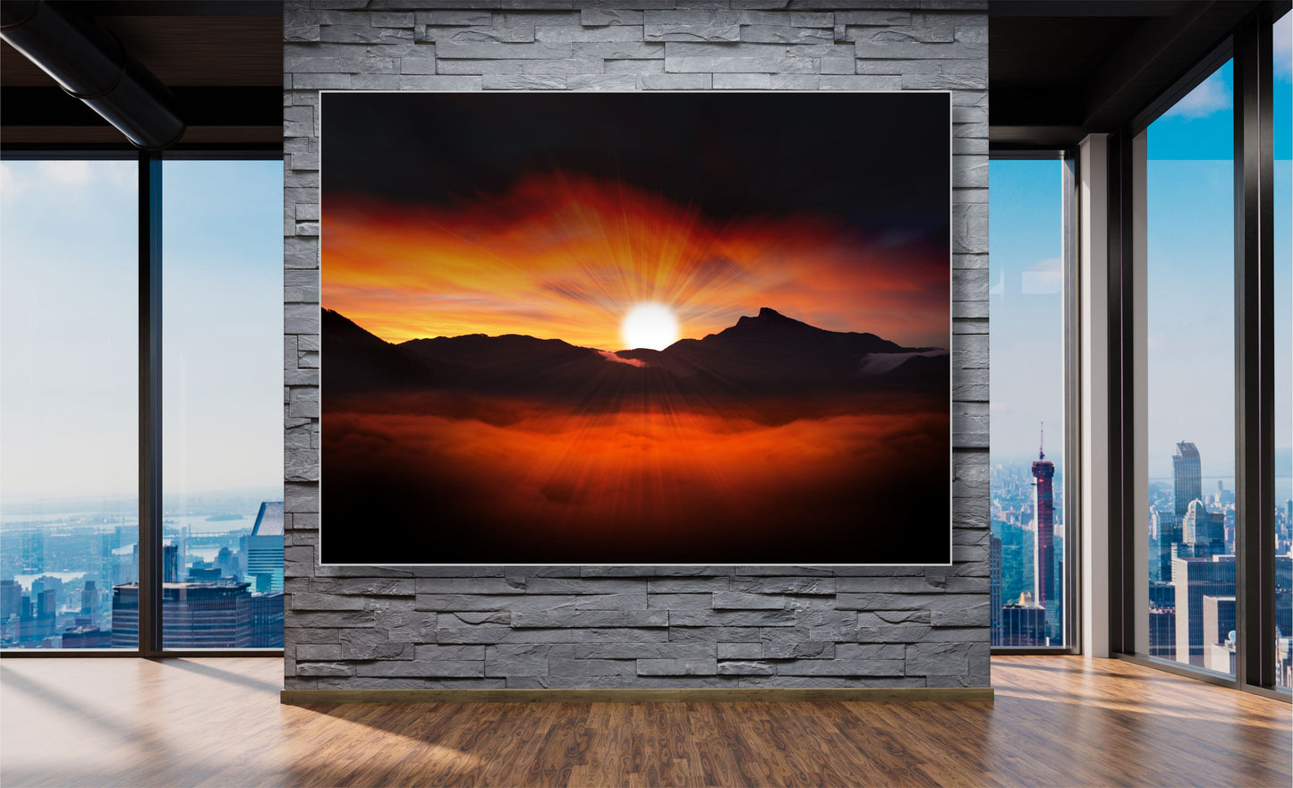 WANDBILDER MIT RAHMEN BILDER XXL MODERN WOHNZIMMER BERG ABENDSONNE