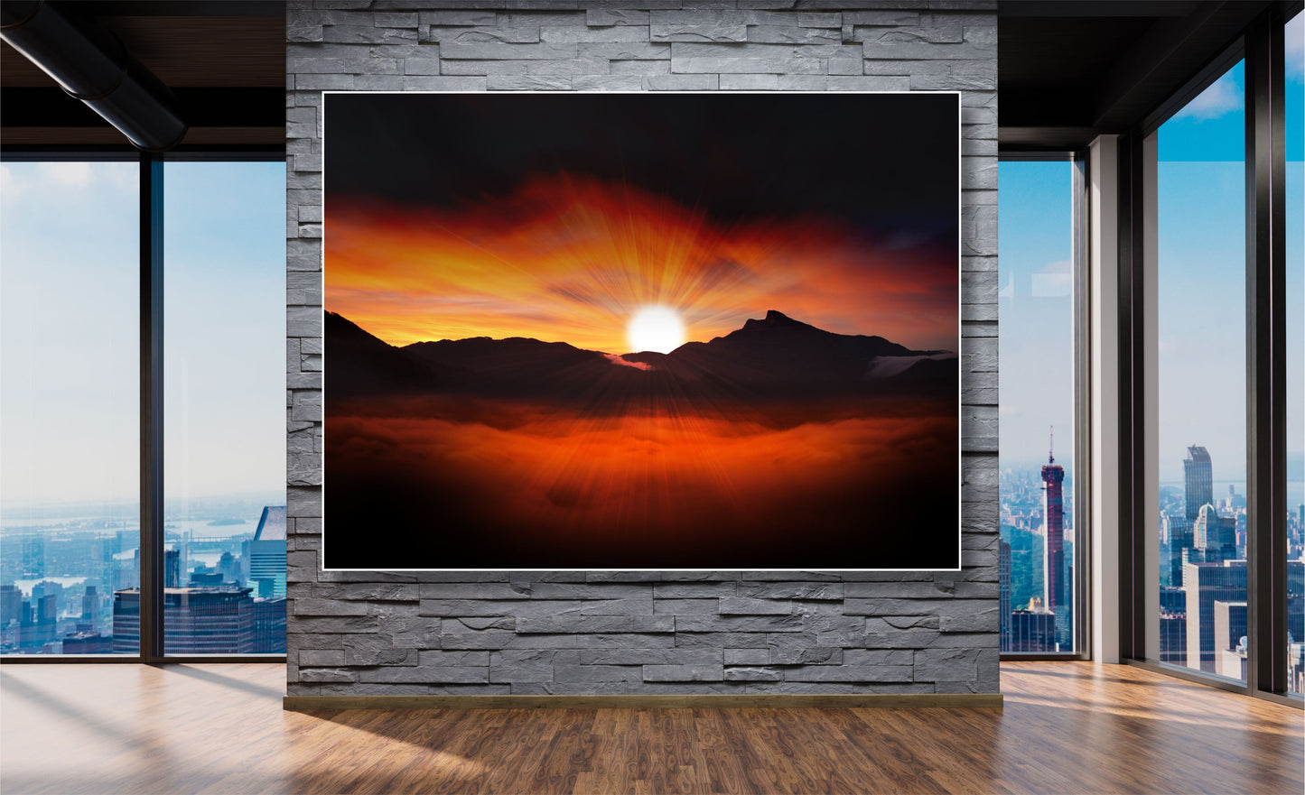 WANDBILDER MIT RAHMEN BILDER XXL MODERN WOHNZIMMER BERG ABENDSONNE