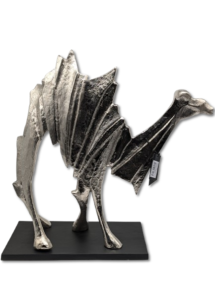 GROSSE COLMORE DEKO SKULPTUR ABSTRAKT DESIGN KAMEL H 60 cm FIGUR TIERE MODERN SILBER