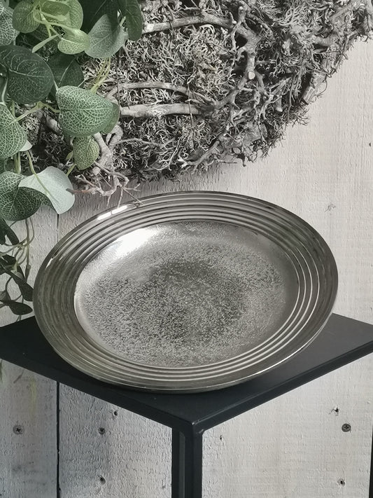 COLMORE Deko Teller Rund 25x25x4 cm Alu Silber RAW Deko Schale