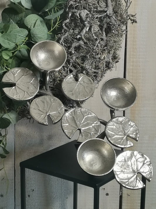 COLMORE Deko Teelichthalter "Seerose"  48x29x11 cm Alu Silber RAW Kerzenhalter