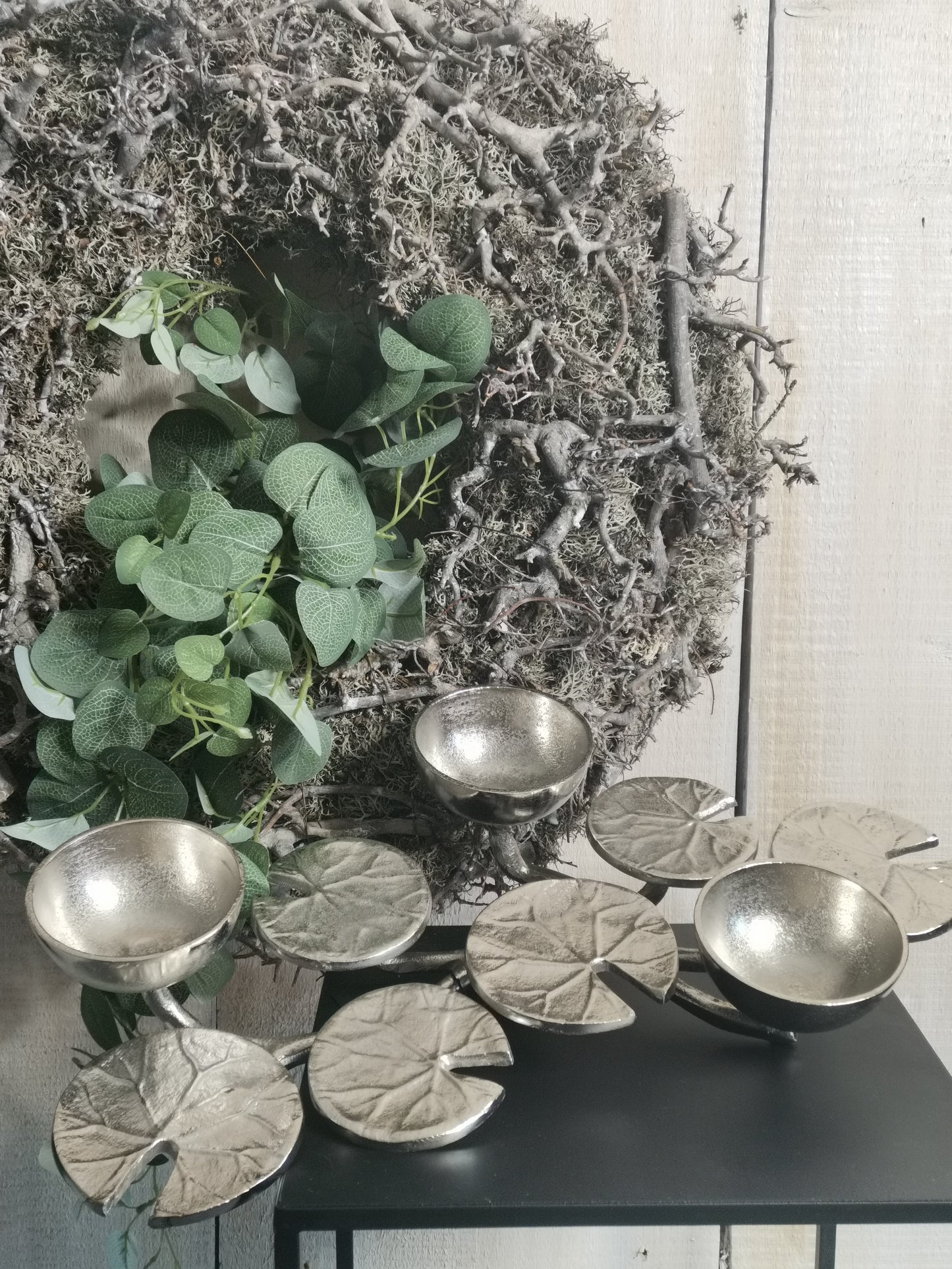 COLMORE Deko Teelichthalter "Seerose" 48x29x11 cm Alu Silber RAW Kerzenhalter