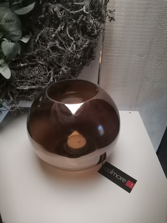 COLMORE Windlicht "Glaskugel" mit Teller 25x25x21 cm Alu Bronze Kerzenhalter