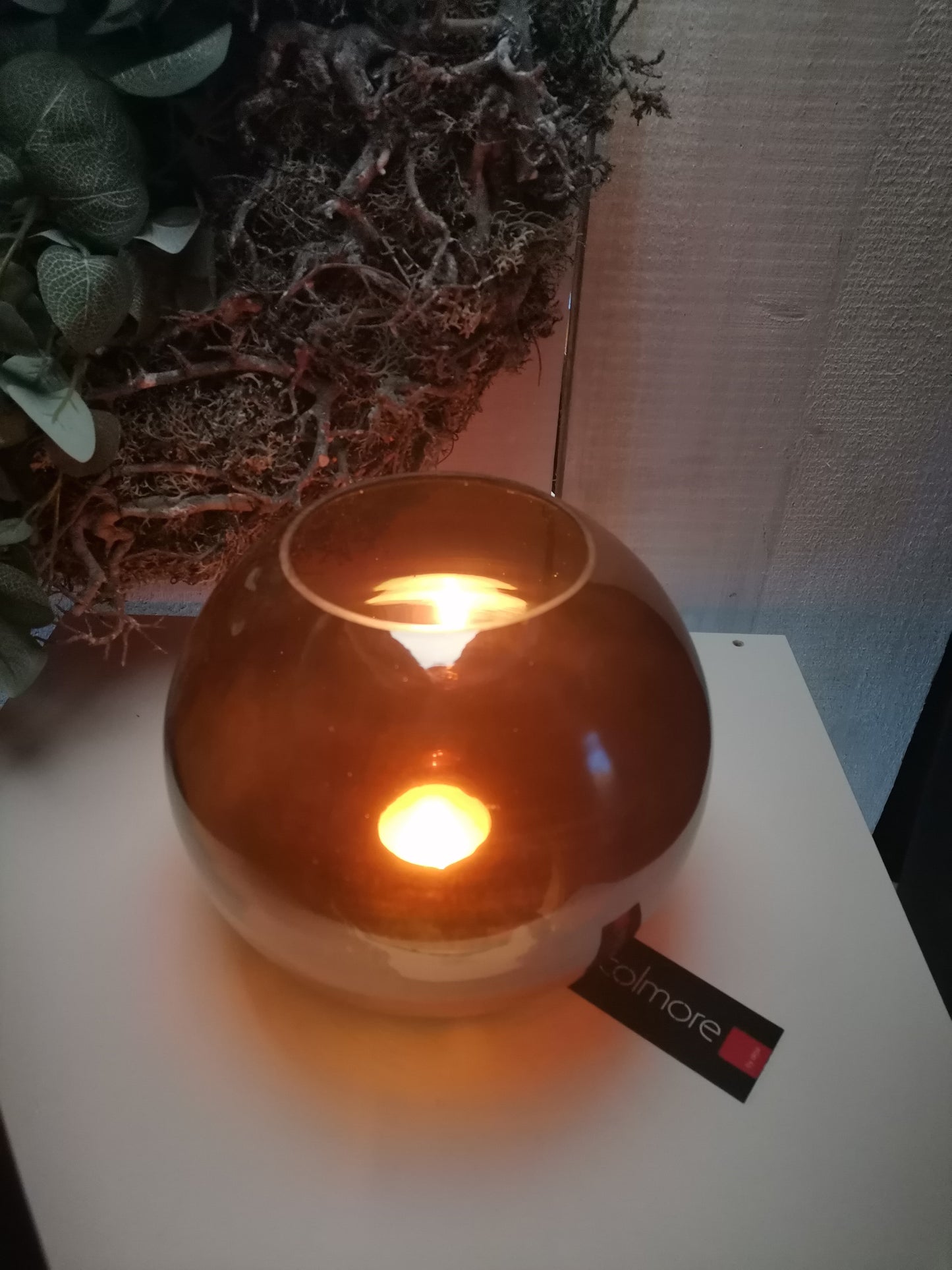 COLMORE Windlicht "Glaskugel" mit Teller 25x25x21 cm Alu Bronze Kerzenhalter