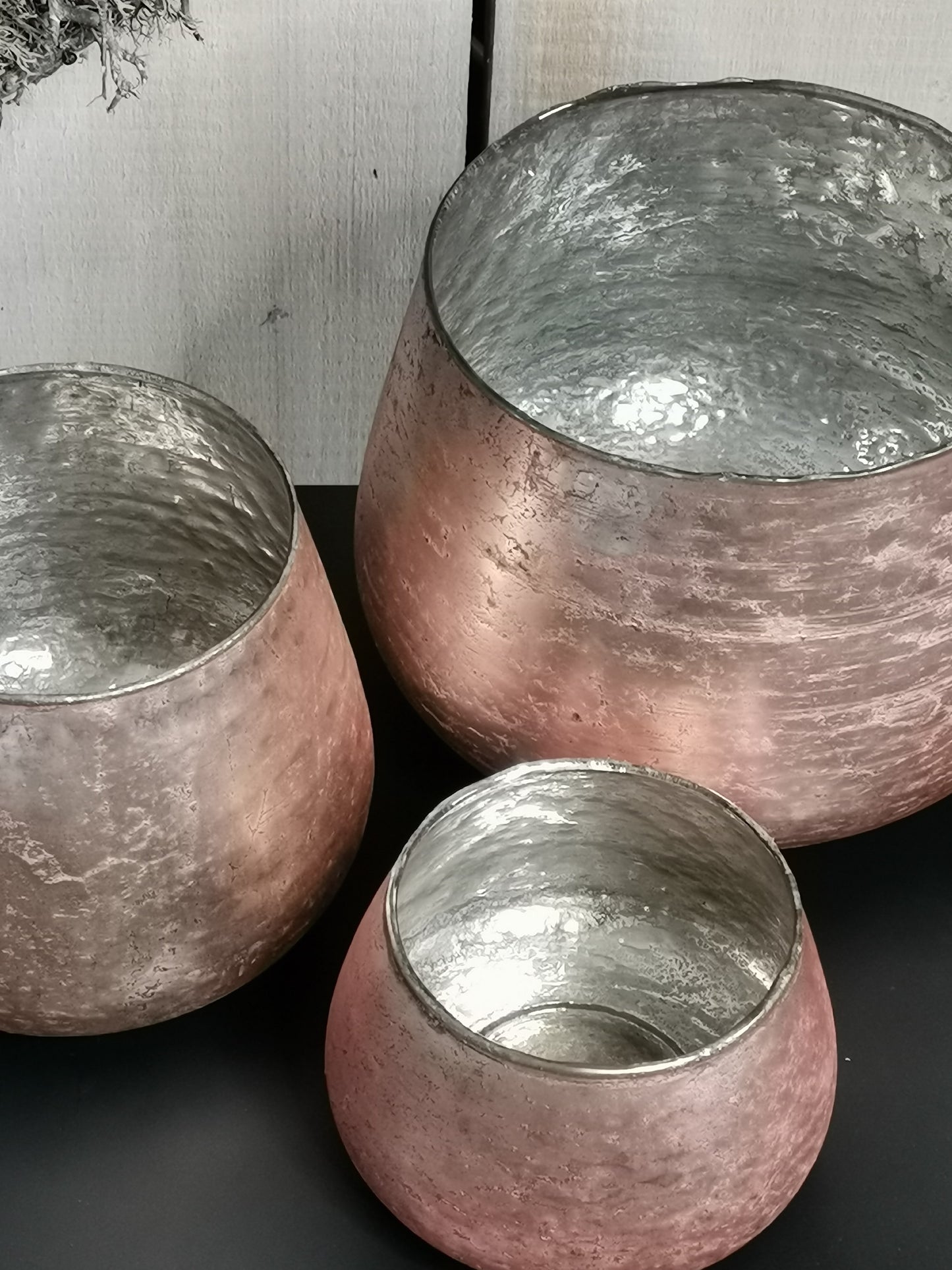 Glaswindlicht Rose'/Innen Silber Handgemacht 3 Größen Kerzenhalter