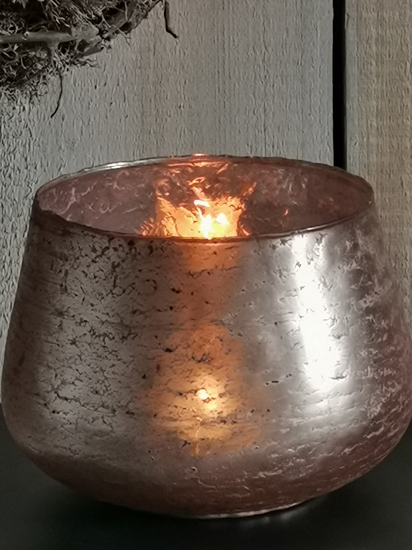 Glaswindlicht Rose'/Innen Silber Handgemacht 3 Größen Kerzenhalter