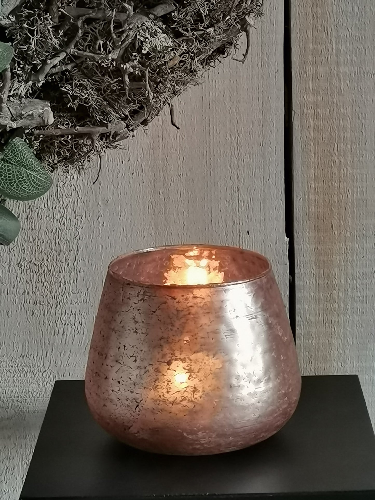 Glaswindlicht Rose'/Innen Silber Handgemacht 3 Größen Kerzenhalter