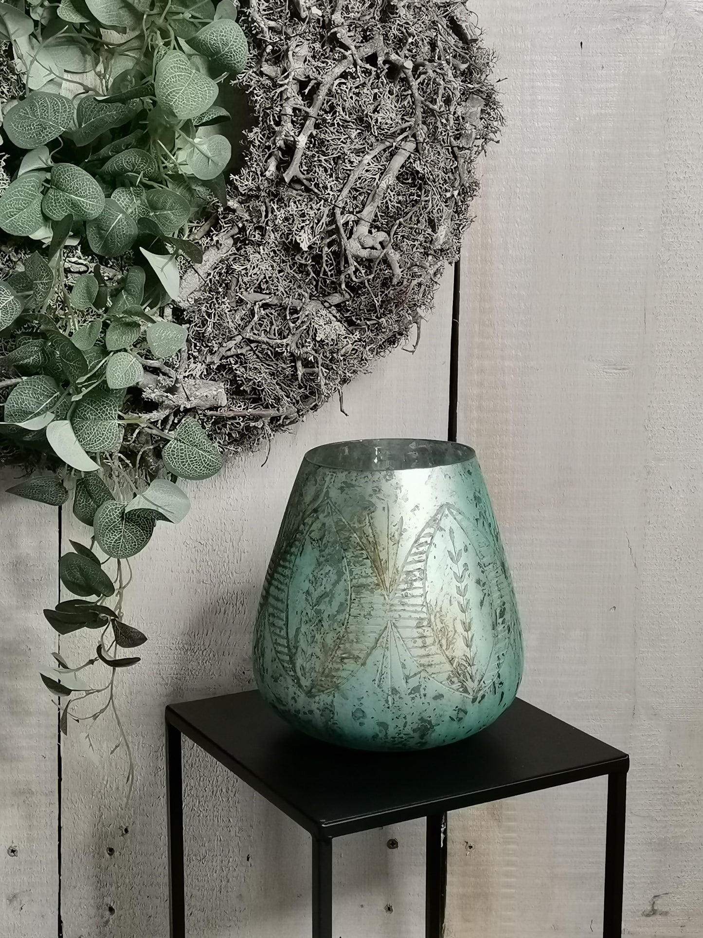 Glaswindlicht "Ornament" 22x20 cm Grün/Braun Kerzenhalter Deko Modern