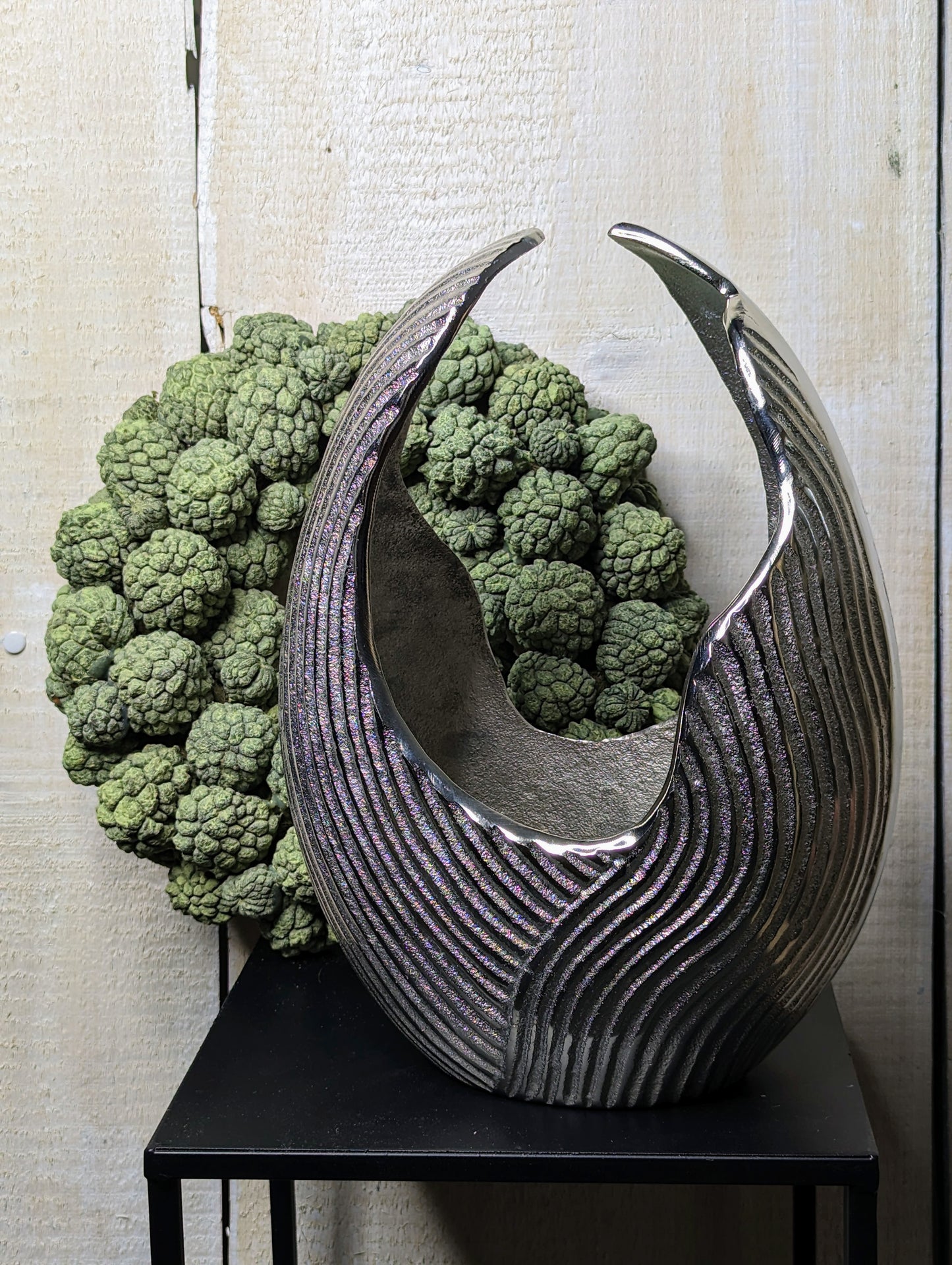 COLMORE Vase Abstrakt 25x16x33 cm Silber Alu RAW Deko Gefäß Dekoration