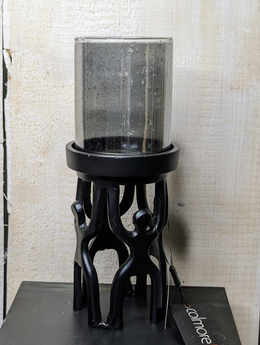 COLMORE Windlicht People 12x12x30cm Glas Alu RAW Black Matt Kerzenhalter Modern