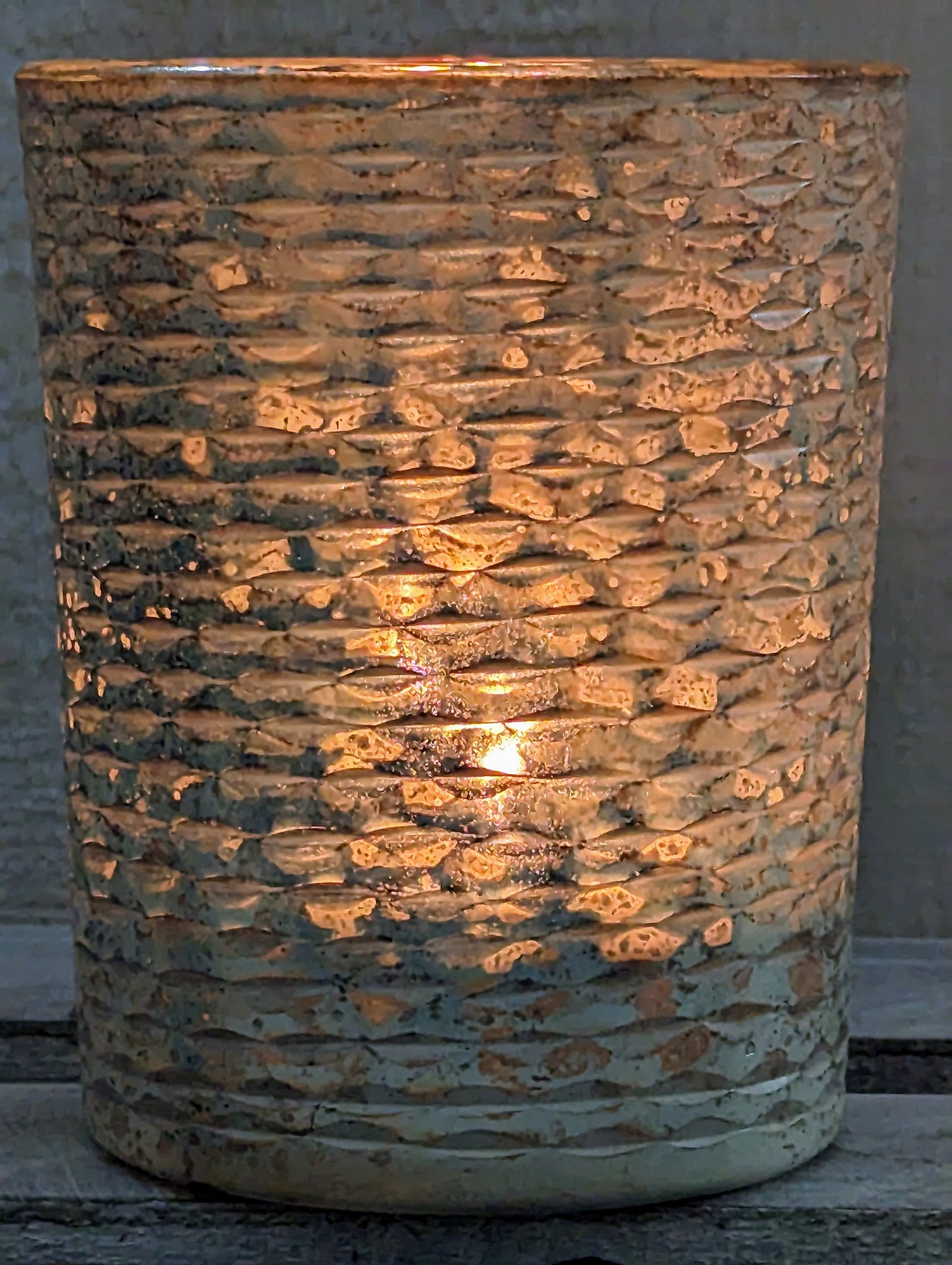 COLMORE Glaswindlicht 10x10x13 cm Champagner/Grau Teelichthalter Tischdeko