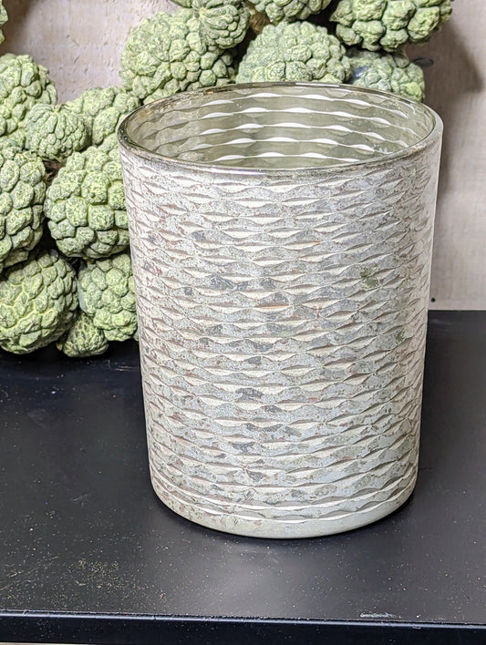 COLMORE Glaswindlicht 10x10x13 cm Champagner/Grau Teelichthalter Tischdeko