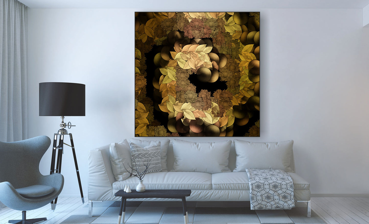 WANDBILDER ALURAHMEN ABSTRAKTE BILDER WOHNZIMMER 150x150 BLÄTTER GOLD