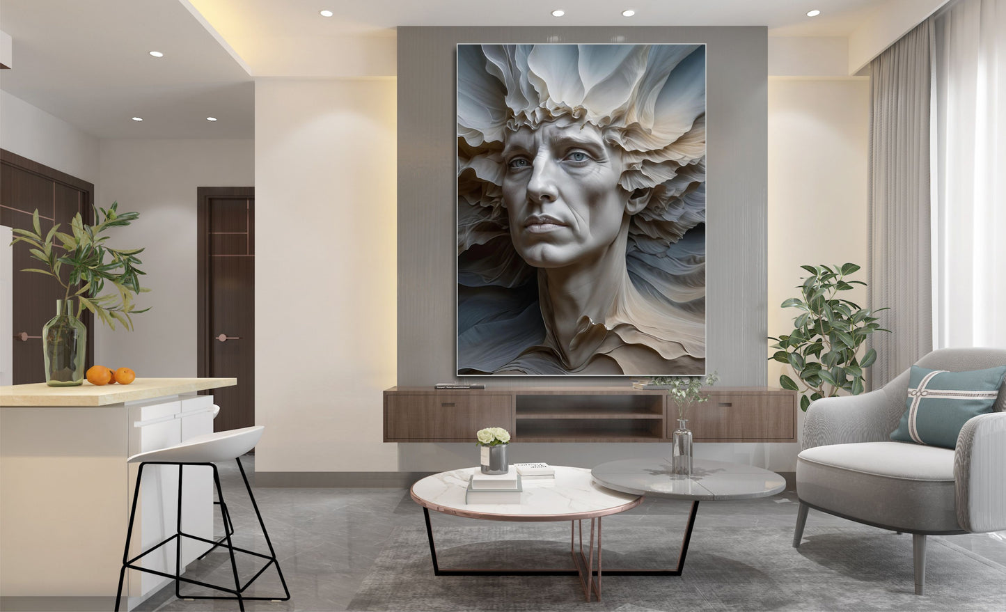 WANDBILDER MIT RAHMEN 150x200 ABSTRAKT BILDER XXL WOHNZIMMER GESICHT 3D OPTIK