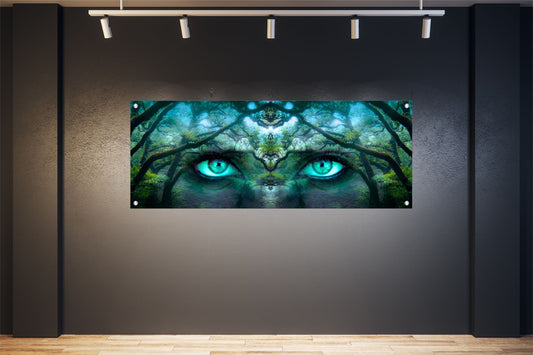 Wandbild Poster Banner 160x60 cm Frau Augen Wald Fantasie Innen Außen