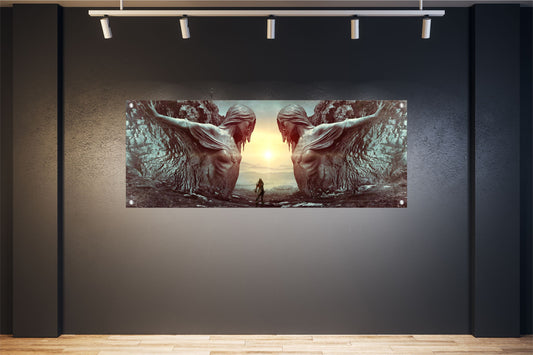 Wandbild Poster Banner 160x60 cm Fantasie Engelstor Kämpfer Innen Außen