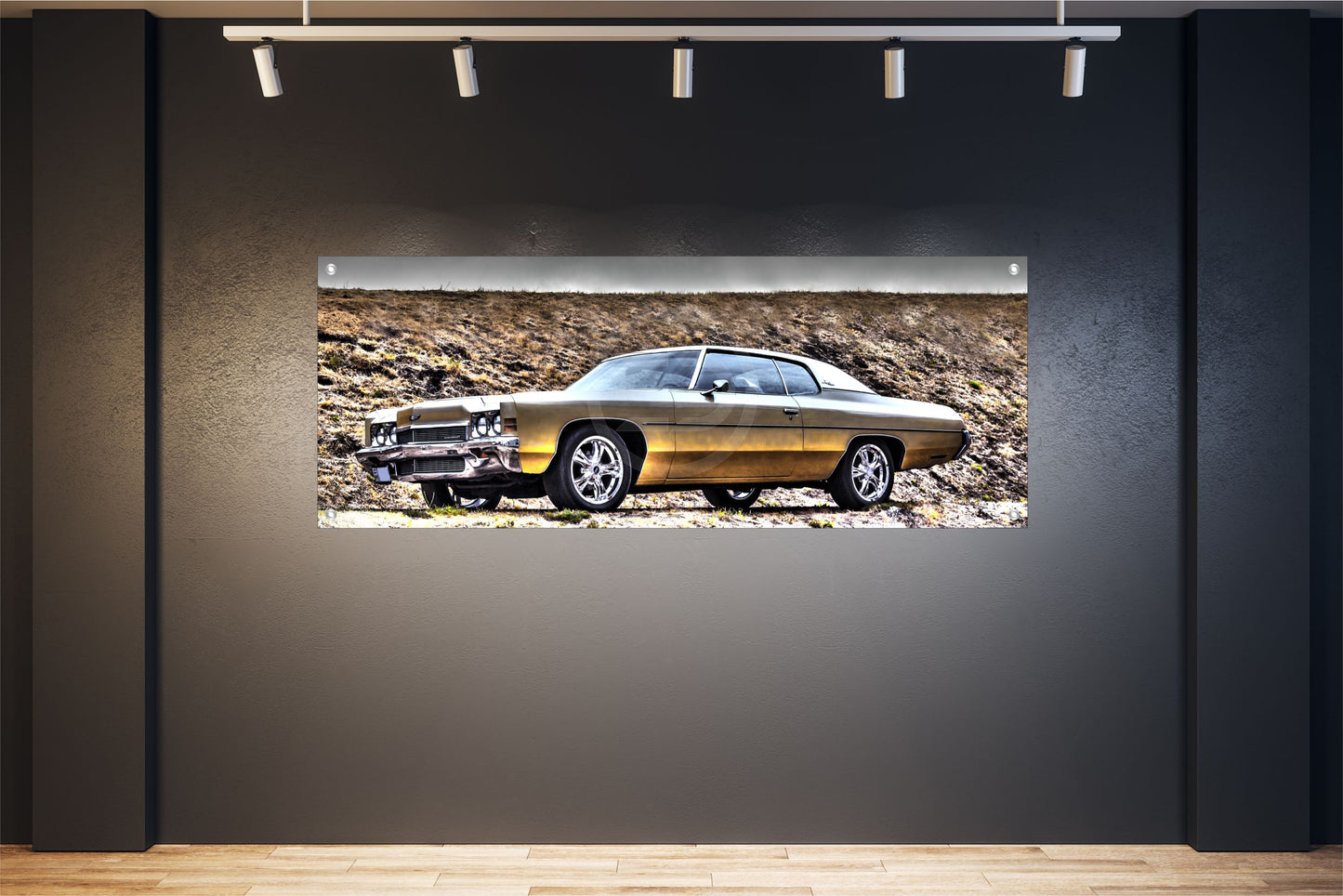 AUTO WANDBILDER POSTER DEKO BILDER XXL 160x60 MUSCLE CAR GOLD RETRO