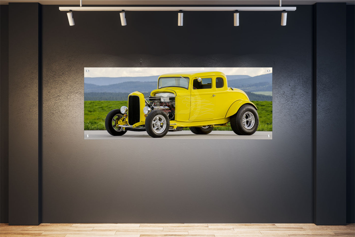 AUTO WANDBILDER POSTER DEKO BILDER XXL 160x60 US CAR OLDTIMER GELB