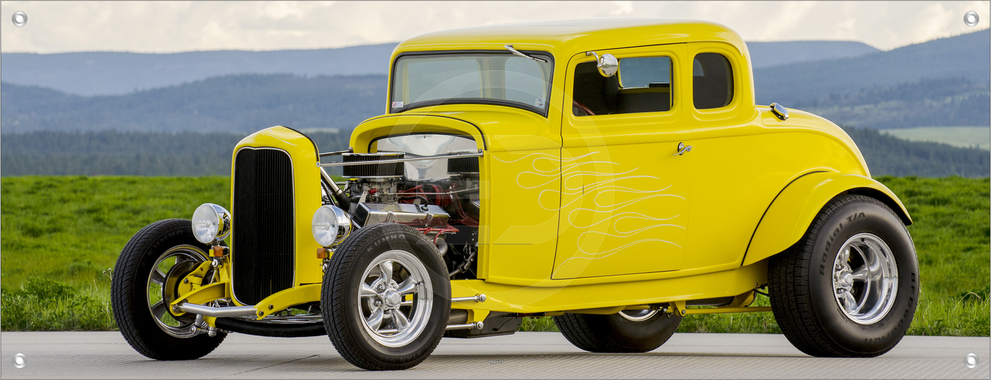 AUTO WANDBILDER POSTER DEKO BILDER XXL 160x60 US CAR OLDTIMER GELB