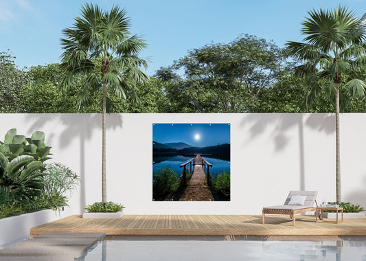 Outdoor Bild Banner Außen Gartenposter Wetterfest 180x180cm Landschaft See Nacht