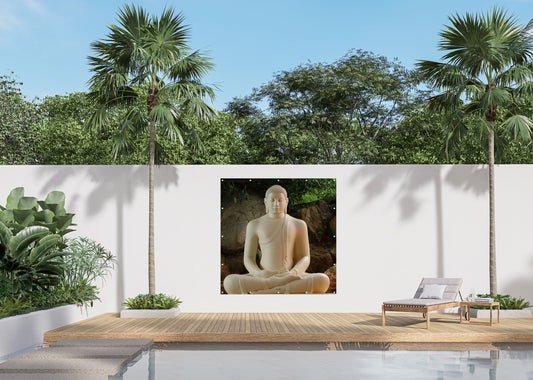 Outdoor Bild Banner Außen Gartenposter Wetterfest 180x180cm Buddha Felsen