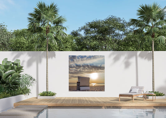 Outdoor Bild Banner Außen Gartenposter Wetterfest 180x180cm Meer Strandkorb