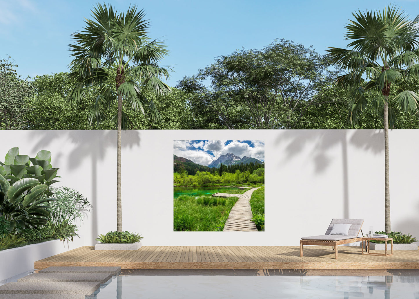 Outdoor Bild Banner Außen Gartenposter Wetterfest 180x180cm Landschaft Steg Natur