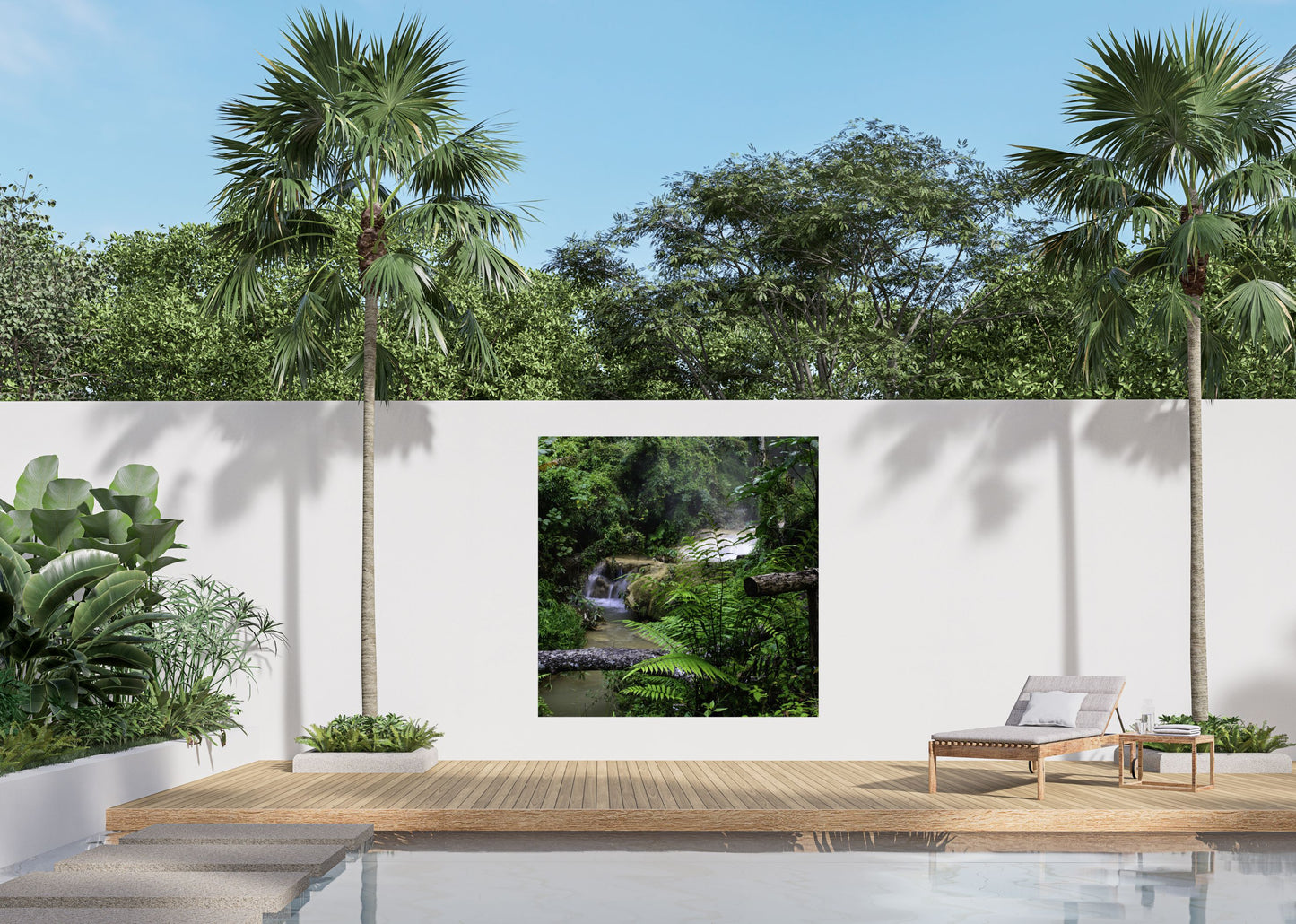 Outdoor Bild Banner Außen Gartenposter Wetterfest 180x180cm Natur Wasserfall