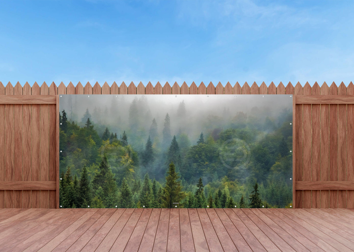 Outdoor Bild Banner Außen Gartenposter wetterfest 370x180 cm Natur Wald Nebel
