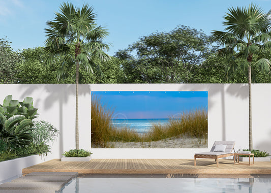 Outdoor Bild Banner Außen Gartenposter wetterfest 370x180 cm Meer Blauer Himmel Dünen