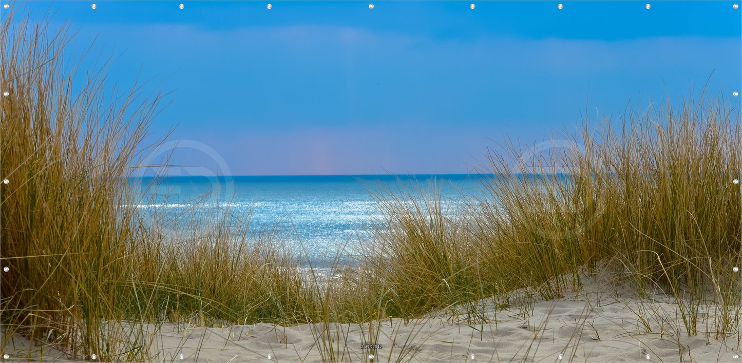 Outdoor Bild Banner Außen Gartenposter wetterfest 370x180 Meer Blauer Himmel Dünen
