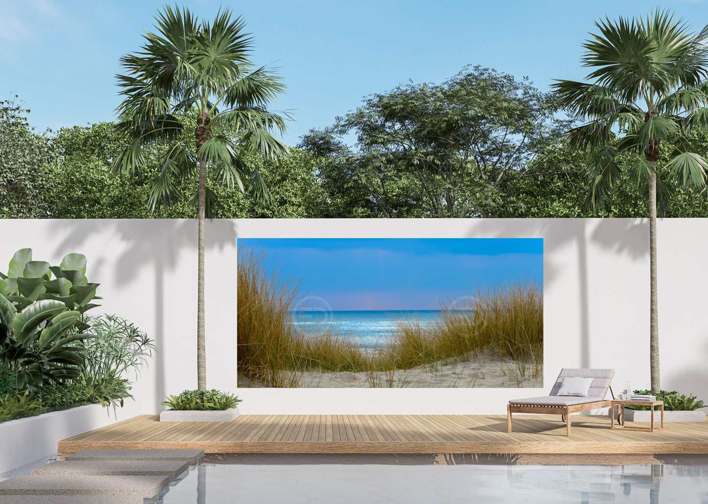 Outdoor Bild Banner Außen Gartenposter wetterfest 370x180 Meer Blauer Himmel Dünen