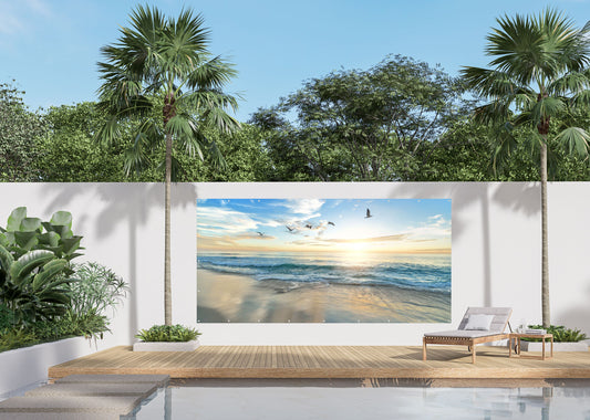 Outdoor Bild Banner Außen Gartenposter wetterfest 370x180 cm Strand Wellen Meer