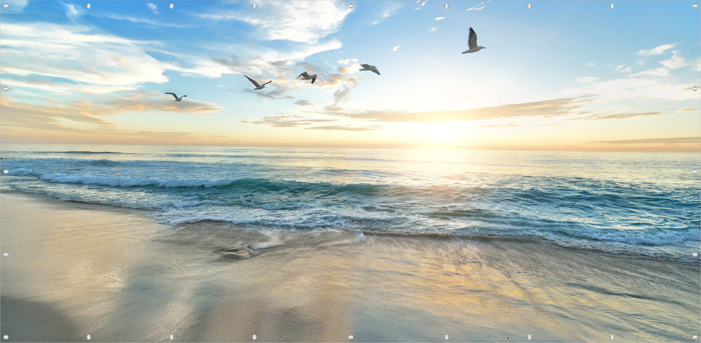 Outdoor Bild Banner Außen Gartenposter wetterfest 370x180 Strand Wellen Meer