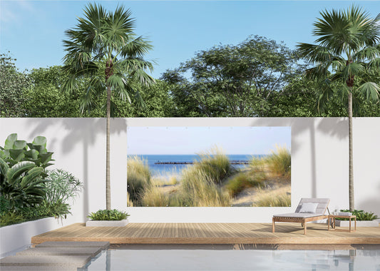 Outdoor Bild Banner Außen Gartenposter wetterfest 370x180 cm Dünen Meer Landschaft